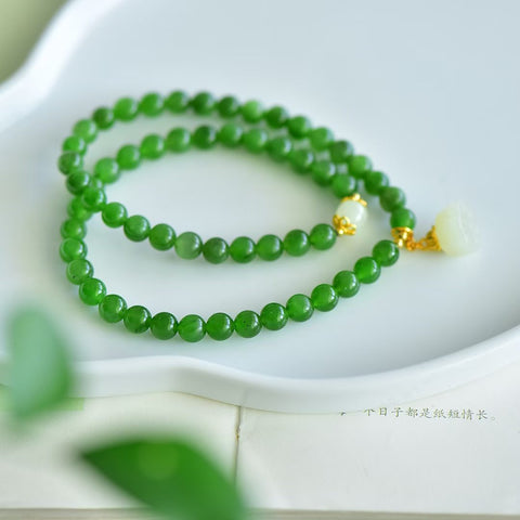 22170# Gelang Lingkaran Ganda Multi-Permata Perak Kuno Giok Hetian, 6mm, Perak Kuno Bertatahkan Biji Teratai 'Keberuntungan Melimpah🌸' (Termasuk ongkos kirim dan pajak)