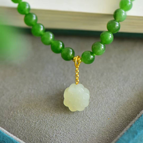 22170# Gelang Lingkaran Ganda Multi-Permata Perak Kuno Giok Hetian, 6mm, Perak Kuno Bertatahkan Biji Teratai 'Keberuntungan Melimpah🌸' (Termasuk ongkos kirim dan pajak)