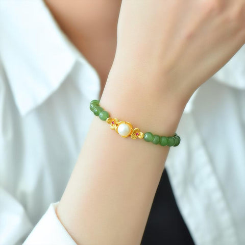 22167# Gelang Batu Permata Multi-Permata Perak Kuno Giok Hetian, Perak Kuno 6mm Bertatahkan Mutiara, "Menambahkan Sentuhan Akhir 🌷" Termasuk ongkos kirim dan pajak.