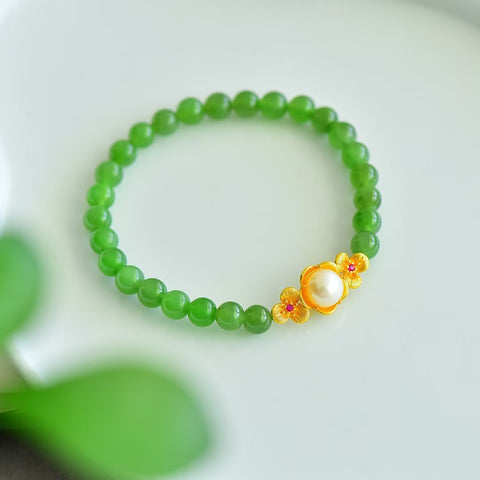 22167# Gelang Batu Permata Multi-Permata Perak Kuno Giok Hetian, Perak Kuno 6mm Bertatahkan Mutiara, "Menambahkan Sentuhan Akhir 🌷" Termasuk ongkos kirim dan pajak.