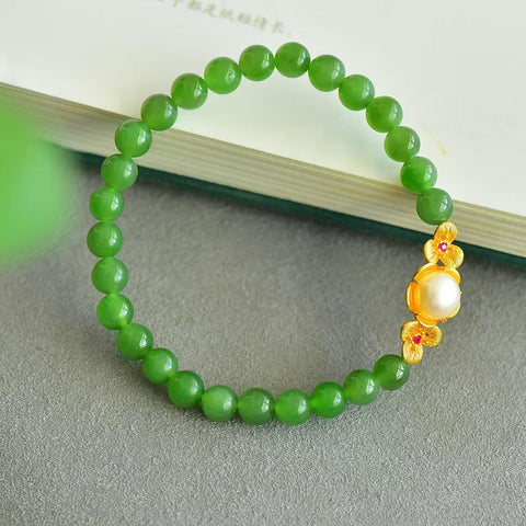 22167# Gelang Batu Permata Multi-Permata Perak Kuno Giok Hetian, Perak Kuno 6mm Bertatahkan Mutiara, "Menambahkan Sentuhan Akhir 🌷" Termasuk ongkos kirim dan pajak.