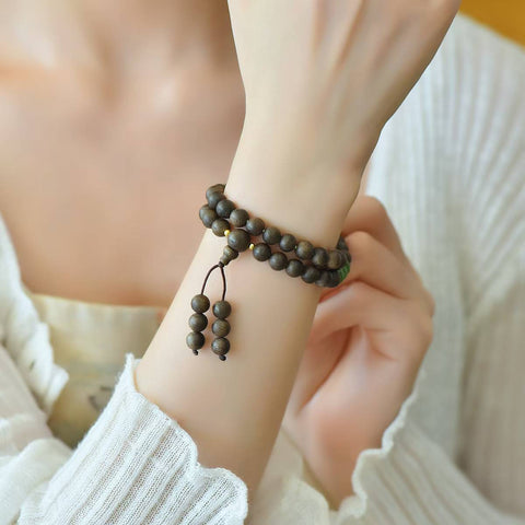 3086# Gelang Lingkaran Ganda Giok Hetian dan Gaharu Brunei (Gaharu 6mm) - Dijamin membawa keberuntungan! Termasuk ongkos kirim dan pajak.