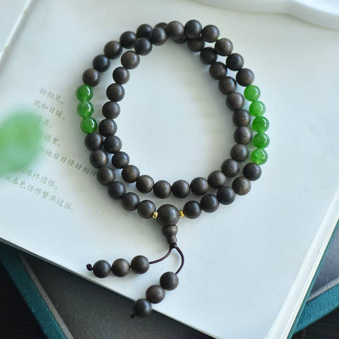 3086# Gelang Lingkaran Ganda Giok Hetian dan Gaharu Brunei (Gaharu 6mm) - Dijamin membawa keberuntungan! Termasuk ongkos kirim dan pajak.
