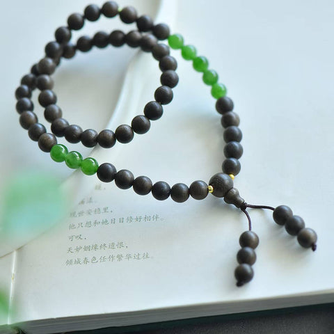3086# Gelang Lingkaran Ganda Giok Hetian dan Gaharu Brunei (Gaharu 6mm) - Dijamin membawa keberuntungan! Termasuk ongkos kirim dan pajak.