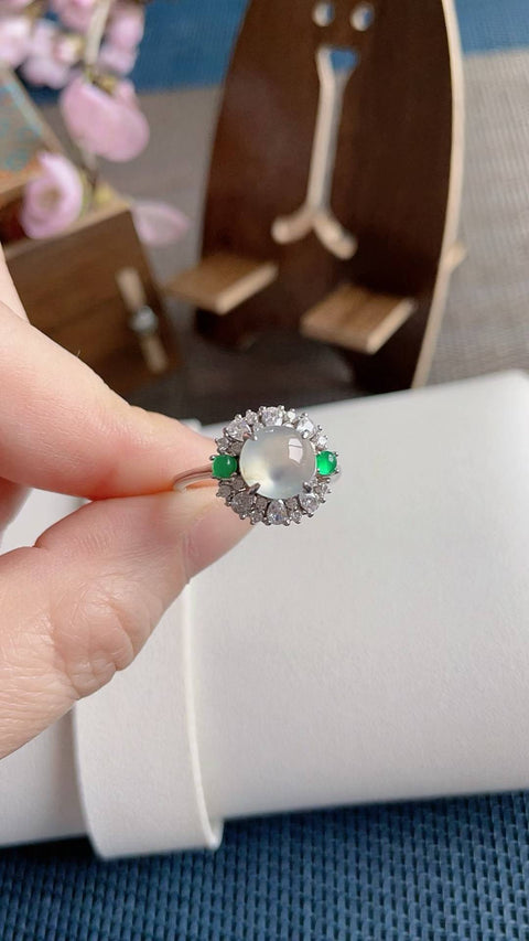 Cincin giok alami 💍 Material tambang lama, tembus pandang dan kilau yang sangat baik, dipasang pada perak 925, desain super elegan, diameter 7mm, termasuk ongkos kirim dan pajak.