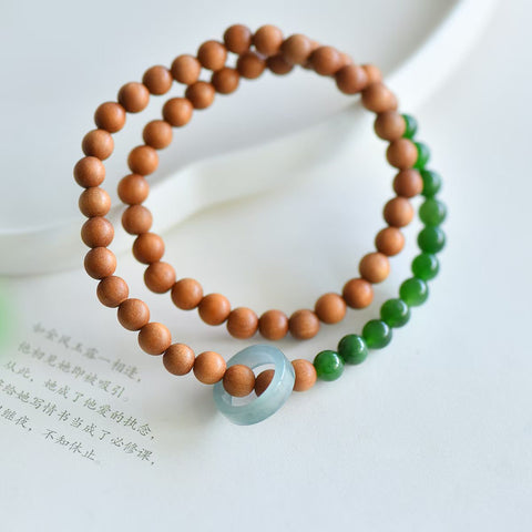 3301# Gelang giok nefrit Hetian dengan cincin giokit dan desain cincin ganda cendana, cendana 6mm + cincin giokit, termasuk ongkos kirim dan pajak.
