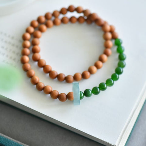 3301# Gelang giok nefrit Hetian dengan cincin giokit dan desain cincin ganda cendana, cendana 6mm + cincin giokit, termasuk ongkos kirim dan pajak.