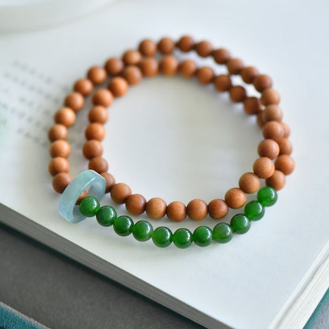 3301# Gelang giok nefrit Hetian dengan cincin giokit dan desain cincin ganda cendana, cendana 6mm + cincin giokit, termasuk ongkos kirim dan pajak.