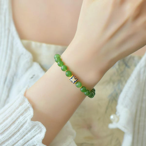 3183# Gelang Giok Hetian (Giok Negatif) + Manik Dzi Perak S925 Satu Untai, Perak S925 6mm, Tercerahkan & Bijaksana, Termasuk ongkos kirim dan pajak.