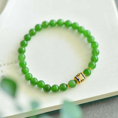 3183# Gelang Giok Hetian (Giok Negatif) + Manik Dzi Perak S925 Satu Untai, Perak S925 6mm, Tercerahkan & Bijaksana, Termasuk ongkos kirim dan pajak.
