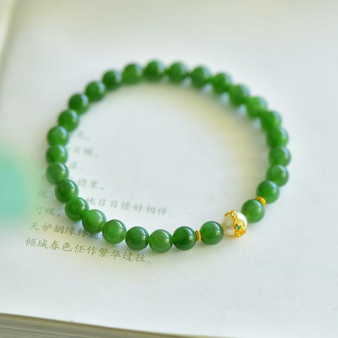 3211# Giok Hetian (jadeit) dipadukan dengan gelang mutiara perak S925, perak S925 6mm, termasuk ongkos kirim dan pajak.