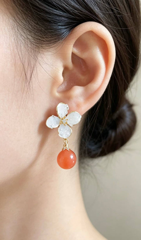 Anting-anting batu akik merah alami, terbuat dari perak sterling 925, ukuran 0.6, termasuk ongkos kirim dan pajak.