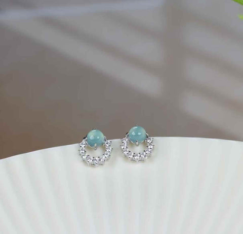 Anting-anting perak sterling S925 bertatahkan giok dan zirkon, 32063L#. Batu permata: 4*4. Termasuk ongkos kirim dan pajak.