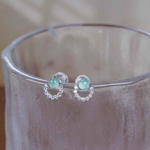 Anting-anting perak sterling S925 bertatahkan giok dan zirkon, 32063L#. Batu permata: 4*4. Termasuk ongkos kirim dan pajak.