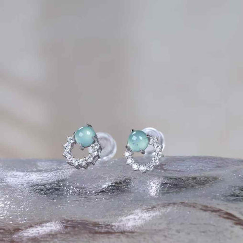 Anting-anting perak sterling S925 bertatahkan giok dan zirkon, 32063L#. Batu permata: 4*4. Termasuk ongkos kirim dan pajak.