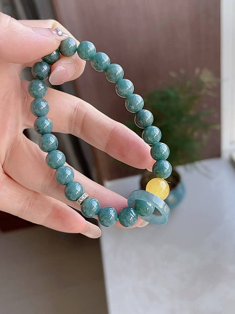 Gelang giok alami, kejernihan luar biasa dan tekstur halus, dipadukan dengan amber, cincin giok, diameter 8mm, termasuk ongkos kirim dan pajak.