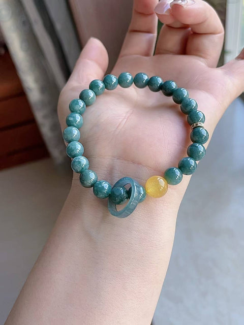 Gelang giok alami, kejernihan luar biasa dan tekstur halus, dipadukan dengan amber, cincin giok, diameter 8mm, termasuk ongkos kirim dan pajak.