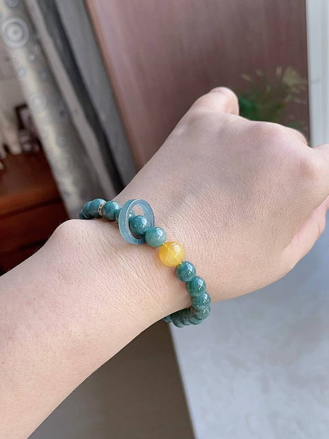 Gelang giok alami, kejernihan luar biasa dan tekstur halus, dipadukan dengan amber, cincin giok, diameter 8mm, termasuk ongkos kirim dan pajak.