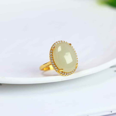 1587-2# Cincin perak sterling S925 bertatahkan batu giok Hetian berbentuk cabochon. Ongkos kirim dan pajak sudah termasuk.