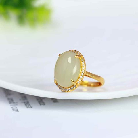 1587-2# Cincin perak sterling S925 bertatahkan batu giok Hetian berbentuk cabochon. Ongkos kirim dan pajak sudah termasuk.
