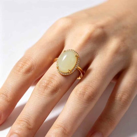 1587-2# Cincin perak sterling S925 bertatahkan batu giok Hetian berbentuk cabochon. Ongkos kirim dan pajak sudah termasuk.