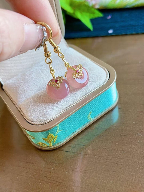 Anting-anting dari garam alami, sangat tembus cahaya, warna merah muda terang, merah muda lembut yang sangat halus, ukuran 1.1, termasuk ongkos kirim dan pajak.
