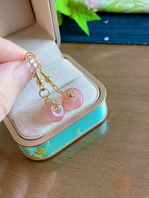 Anting-anting dari garam alami, sangat tembus cahaya, warna merah muda terang, merah muda lembut yang sangat halus, ukuran 1.1, termasuk ongkos kirim dan pajak.