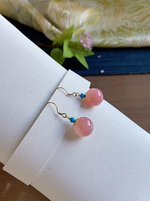 Anting-anting dari sumber garam alami, sangat tembus cahaya, warna merah muda terang, membangkitkan nuansa musim semi, ukuran 1.0, termasuk ongkos kirim dan pajak.