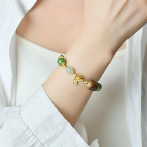 3416# Gelang jimat uang gaharu yang dipadukan dengan giok Hetian dan perak S925 (8mm dan 10mm), termasuk ongkos kirim dan pajak.