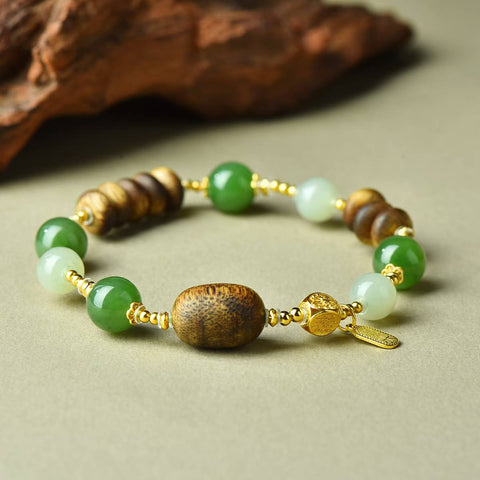 3416# Gelang jimat uang gaharu yang dipadukan dengan giok Hetian dan perak S925 (8mm dan 10mm), termasuk ongkos kirim dan pajak.