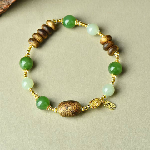 3416# Gelang jimat uang gaharu yang dipadukan dengan giok Hetian dan perak S925 (8mm dan 10mm), termasuk ongkos kirim dan pajak.