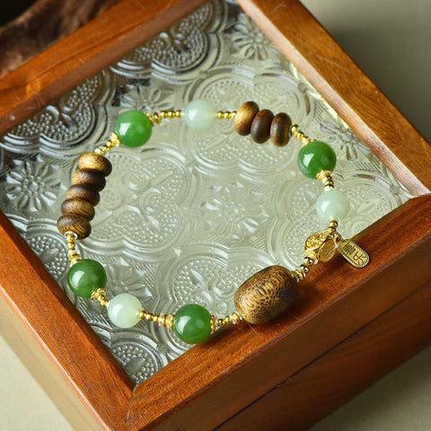 3416# Gelang jimat uang gaharu yang dipadukan dengan giok Hetian dan perak S925 (8mm dan 10mm), termasuk ongkos kirim dan pajak.