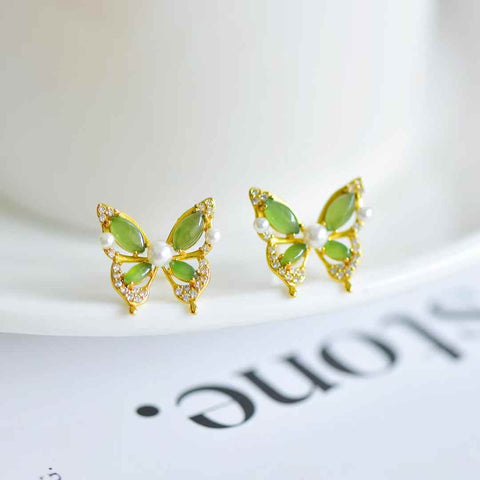 12625-2# Anting-anting perak S925 bertatahkan giok Hetian (jadeit) 🦋 (batu lepas): 3*5 (termasuk ongkos kirim dan pajak)