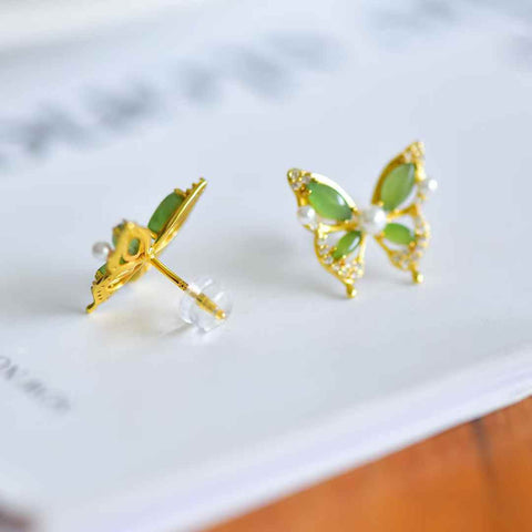 12625-2# Anting-anting perak S925 bertatahkan giok Hetian (jadeit) 🦋 (batu lepas): 3*5 (termasuk ongkos kirim dan pajak)