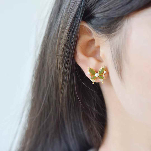 12625-2# Anting-anting perak S925 bertatahkan giok Hetian (jadeit) 🦋 (batu lepas): 3*5 (termasuk ongkos kirim dan pajak)