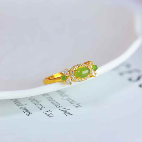 11286-2# Cincin perak S925 dengan cabochon giok Hetian (4*6 cm) termasuk ongkos kirim dan pajak.