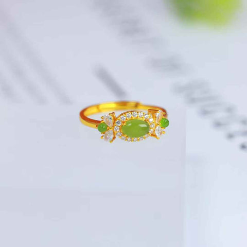 11286-2# Cincin perak S925 dengan cabochon giok Hetian (4*6 cm) termasuk ongkos kirim dan pajak.