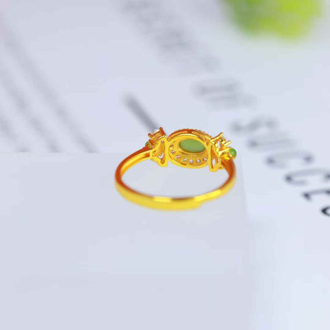 11286-2# Cincin perak S925 dengan cabochon giok Hetian (4*6 cm) termasuk ongkos kirim dan pajak.