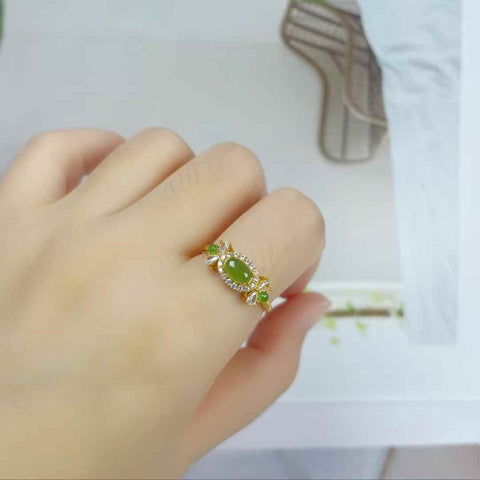 11286-2# Cincin perak S925 dengan cabochon giok Hetian (4*6 cm) termasuk ongkos kirim dan pajak.