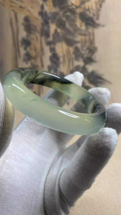 Gelang giok Xiuyan yang indah dengan desain lukisan musim semi sapuan tinta, diameter dalam: 55,9 mm, lebar tepi: 12,6 mm, termasuk ongkos kirim dan pajak, nomor barang 202609291612