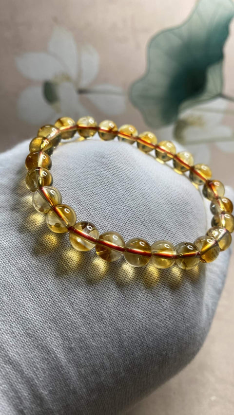 Gelang kristal sitrin alami murni Brasil kelas A dengan kilau yang memukau, ukuran 8,5 mm, termasuk ongkos kirim dan pajak.
