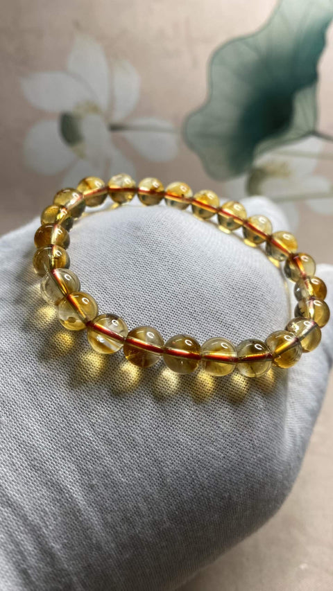 Gelang kristal sitrin alami murni Brasil kelas A dengan kilau yang memukau, ukuran 8,5 mm, termasuk ongkos kirim dan pajak.