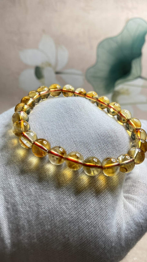 Gelang kristal sitrin alami murni Brasil kelas A dengan kilau yang memukau, ukuran 8,5 mm, termasuk ongkos kirim dan pajak.