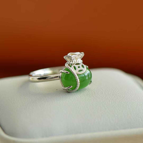 11421# Cincin tas keberuntungan perak S925 bertatahkan giok Hetian dan nefrit (batu lepas: 8*10 mm), termasuk ongkos kirim dan pajak.