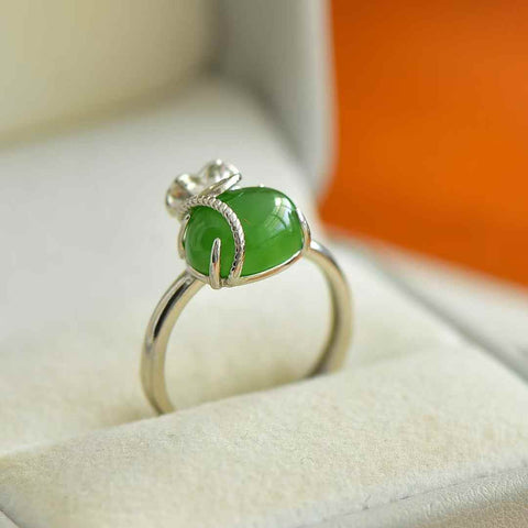 11421# Cincin tas keberuntungan perak S925 bertatahkan giok Hetian dan nefrit (batu lepas: 8*10 mm), termasuk ongkos kirim dan pajak.
