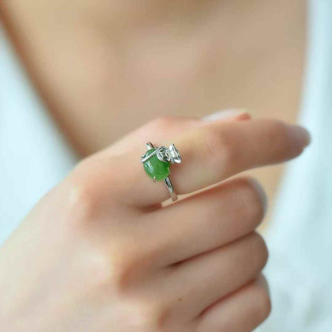11421# Cincin tas keberuntungan perak S925 bertatahkan giok Hetian dan nefrit (batu lepas: 8*10 mm), termasuk ongkos kirim dan pajak.