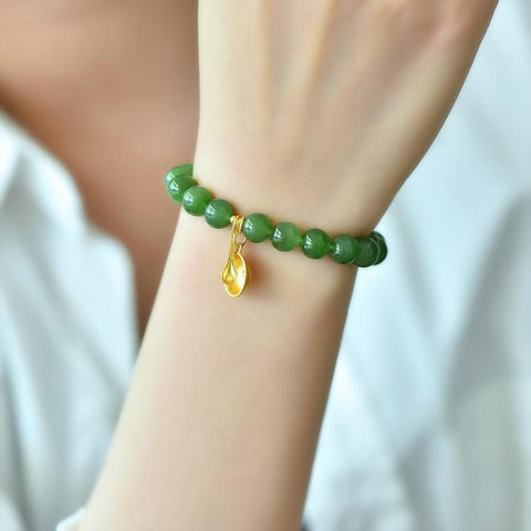 22165# Gelang Batu Permata Multi-Permata Sendok Emas dan Mangkuk Nasi Giok Hetian, 8mm, termasuk ongkos kirim dan pajak.