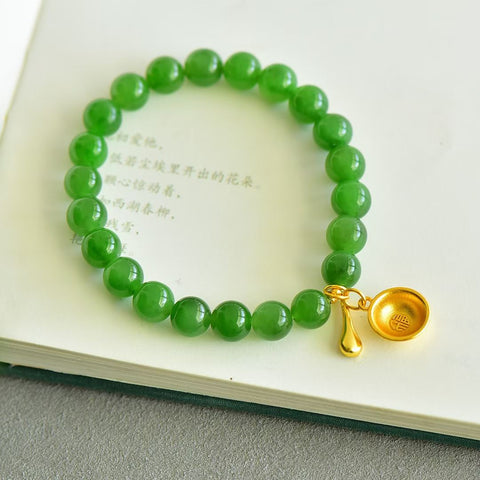 22165# Gelang Batu Permata Multi-Permata Sendok Emas dan Mangkuk Nasi Giok Hetian, 8mm, termasuk ongkos kirim dan pajak.