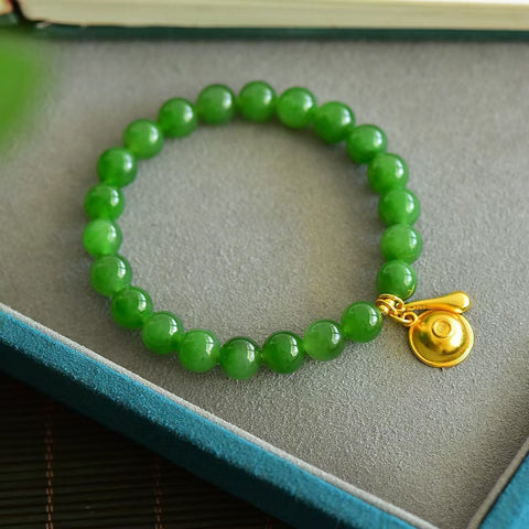 22165# Gelang Batu Permata Multi-Permata Sendok Emas dan Mangkuk Nasi Giok Hetian, 8mm, termasuk ongkos kirim dan pajak.