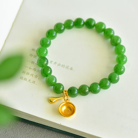 22165# Gelang Batu Permata Multi-Permata Sendok Emas dan Mangkuk Nasi Giok Hetian, 8mm, termasuk ongkos kirim dan pajak.